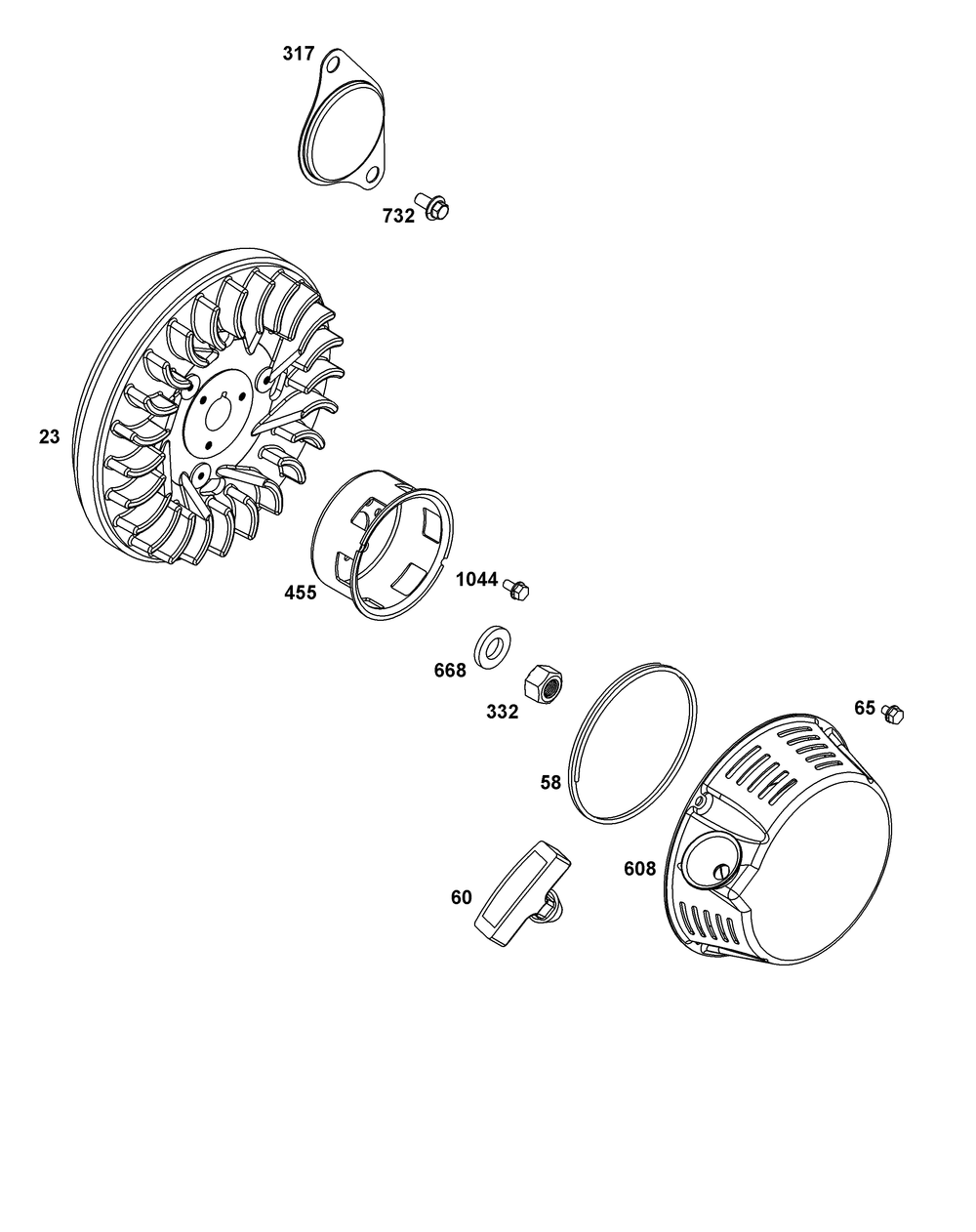 Flywheel, Ignition, And Starter Group Diagram and Parts List for 131D02-0003-01 100000 - 19Z999 Briggs and Stratton Engine